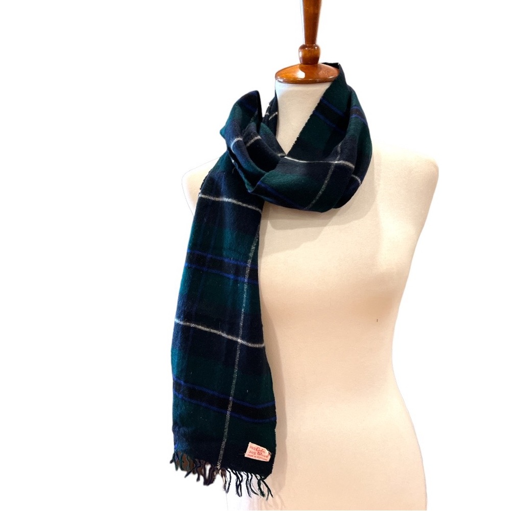 Wool tartan Scottish green and blue scarf purchased in Dublin